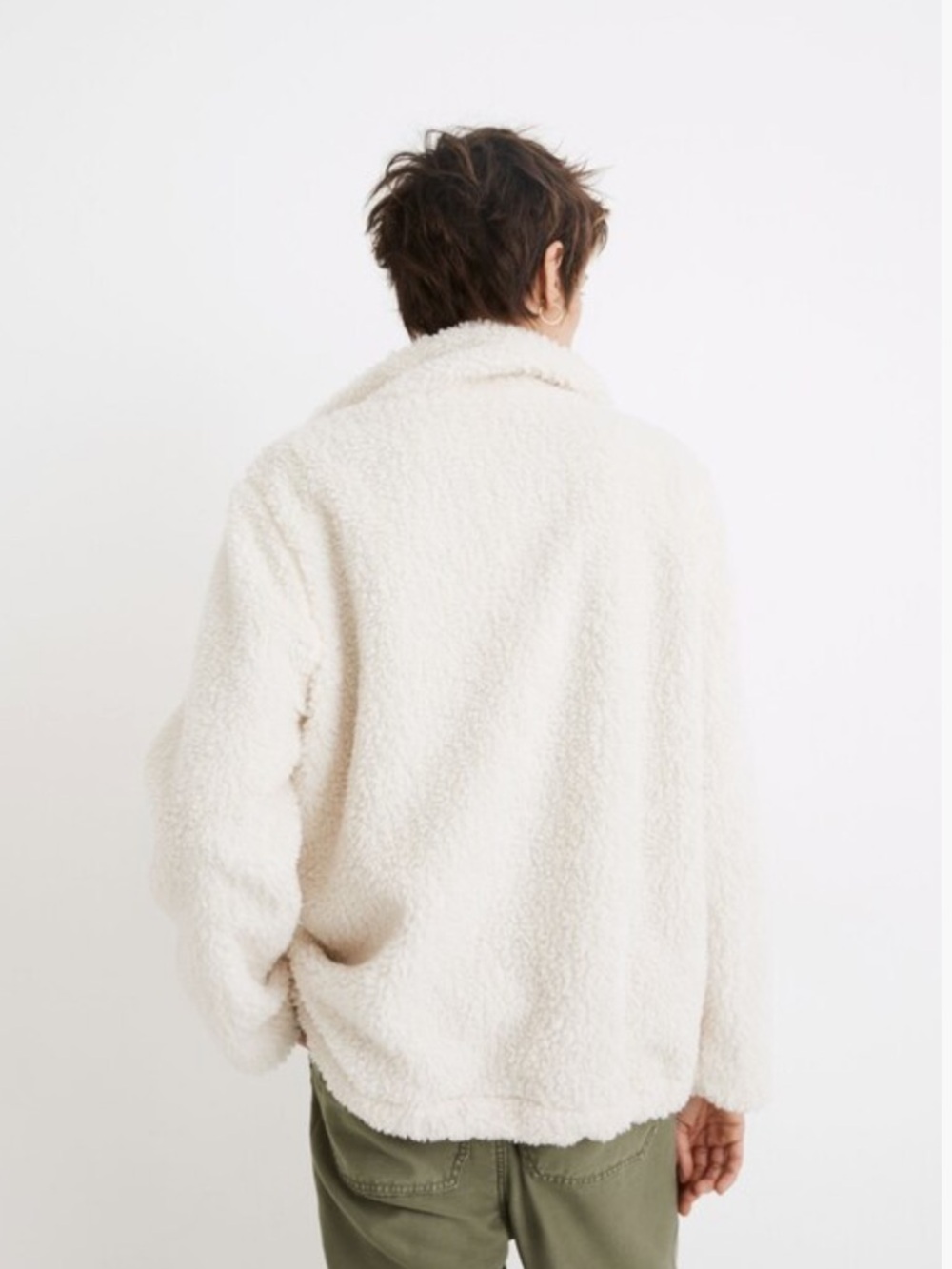 Madewell Sherpa Cream Zip-Front Jacket with Subtle Stripe Lining. Style NB256 - Picture 2 of 11